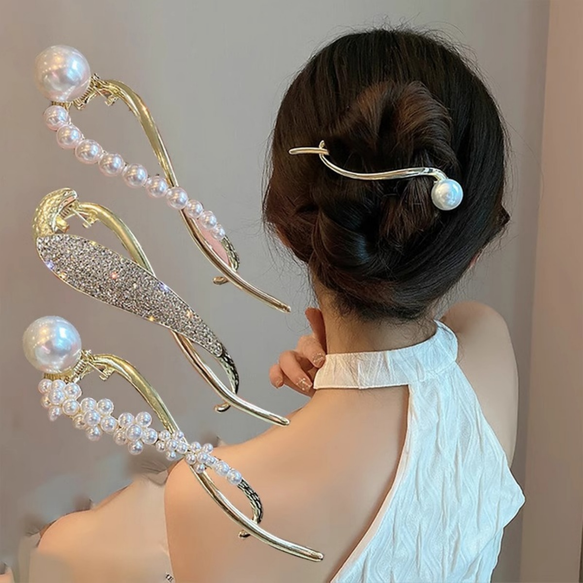 The Korean Lifestyle - Elegancka brokatowa perłowa spinka do włosów